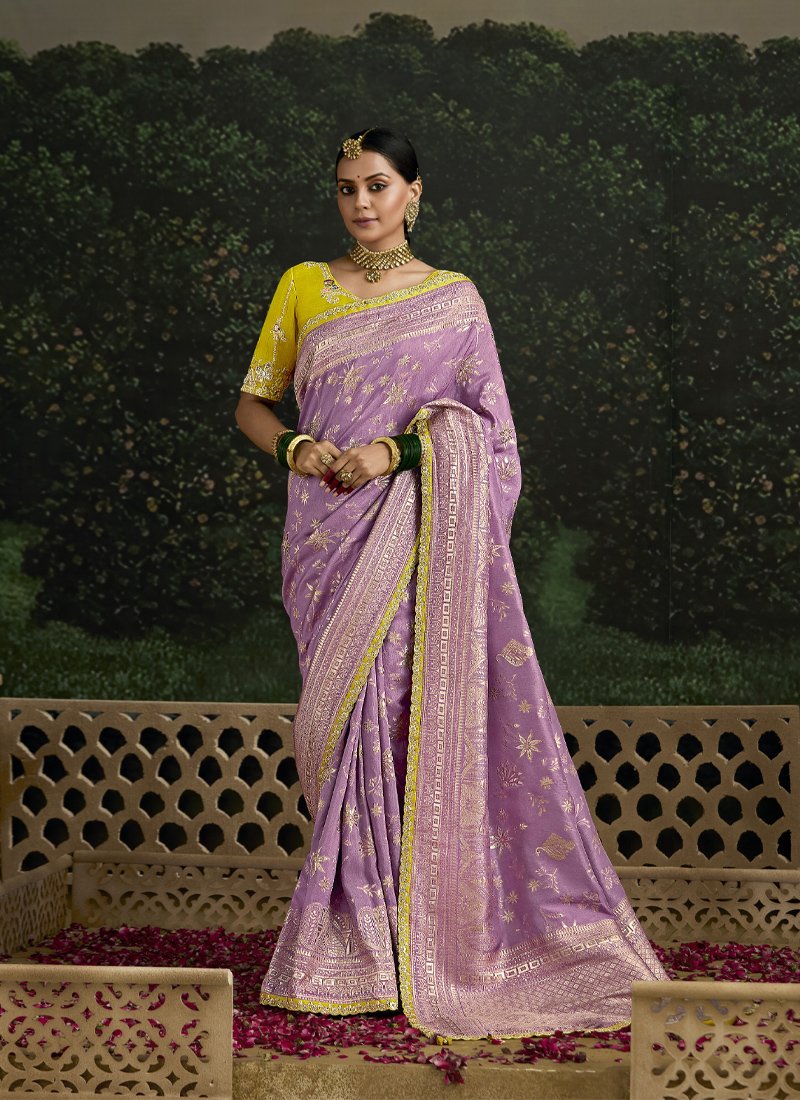 Beautiful zari weaving pure banarasi kanjivaram saree in light purple