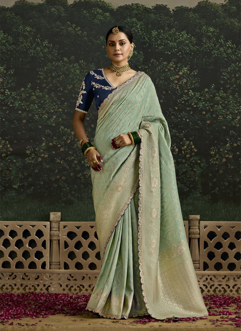 Beautiful zari weaving pure banarasi kanjivaram saree in sea green