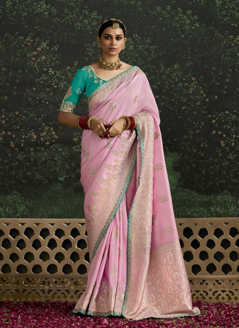 Beautiful zari weaving pure banarasi kanjivaram saree in pink