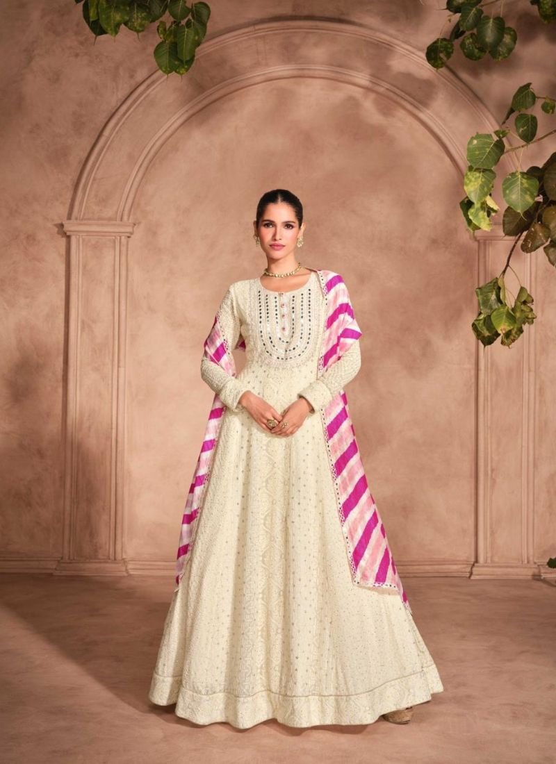 Beautiful chikankari embroidered georgette anarkali suit in off white