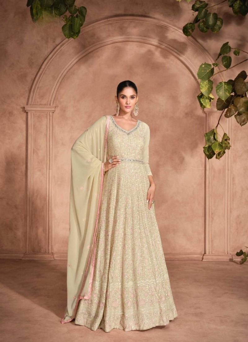 Beautiful chikankari embroidered georgette anarkali suit in cream