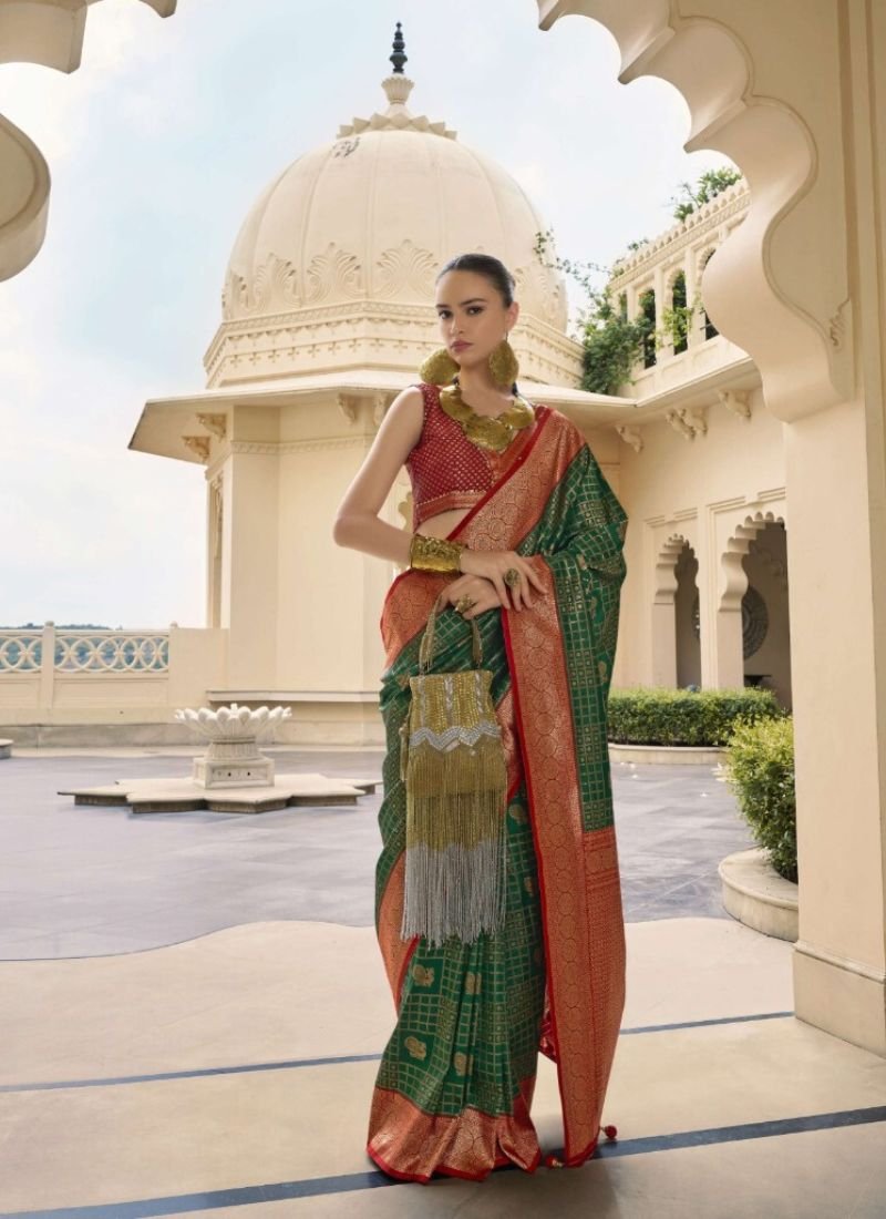 Beautiful hand woven banarasi silk saree in dark green