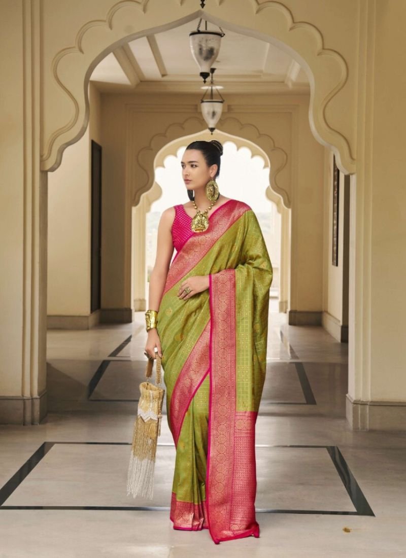 Beautiful hand woven banarasi silk saree in light green