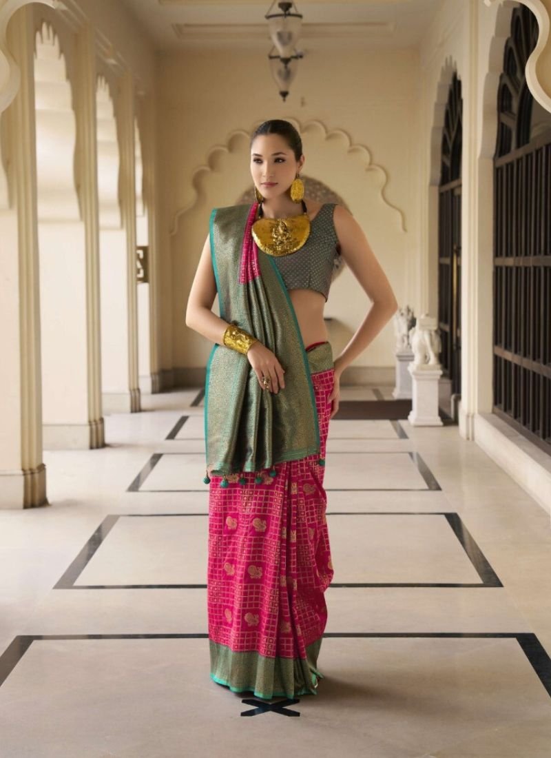 Beautiful hand woven banarasi silk saree in green