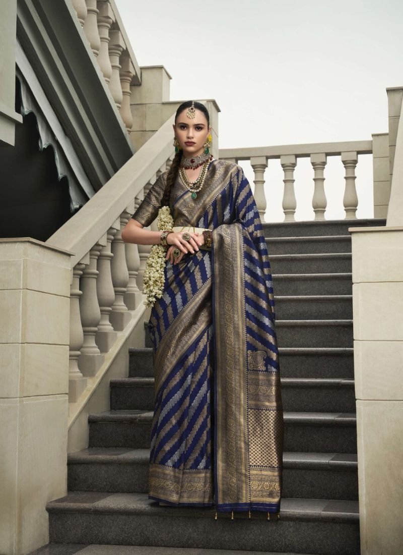 Stunning handwoven banarasi silk saree in navy blue