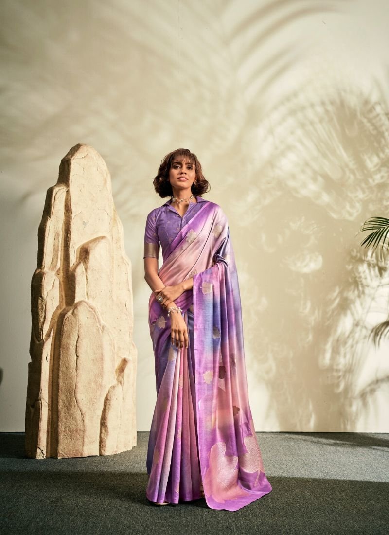 Elegant digital printed silk saree in purple