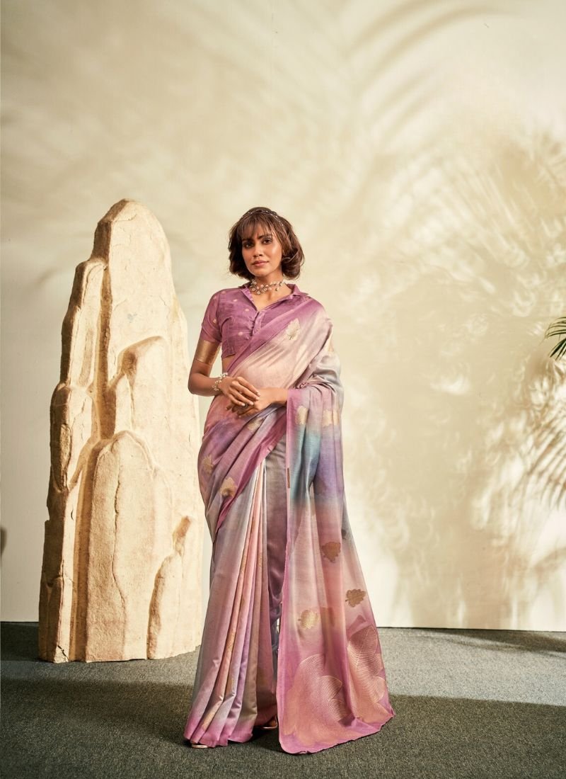 Elegant digital printed silk saree in light purple