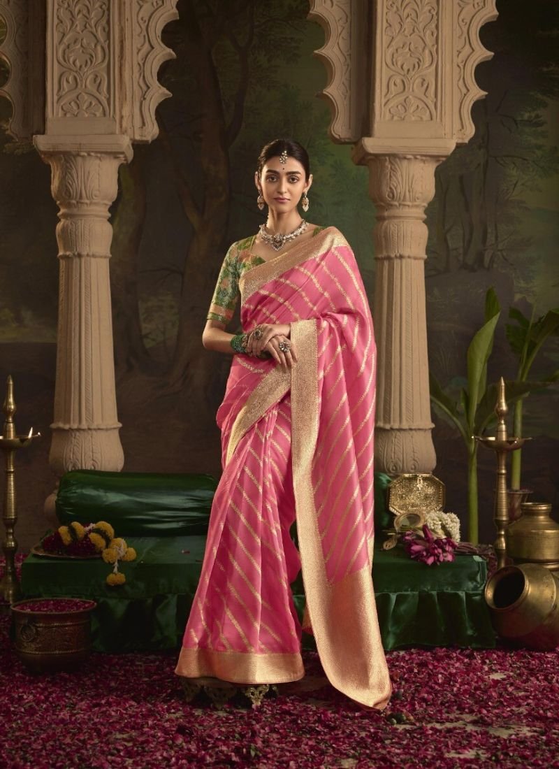 Beautiful zari weaving dola silk saree in pink