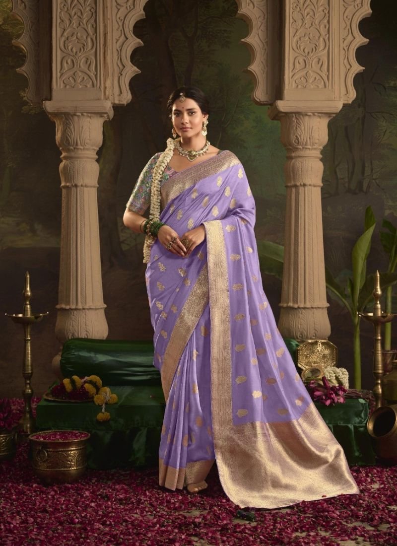 Beautiful zari weaving dola silk saree in lavender