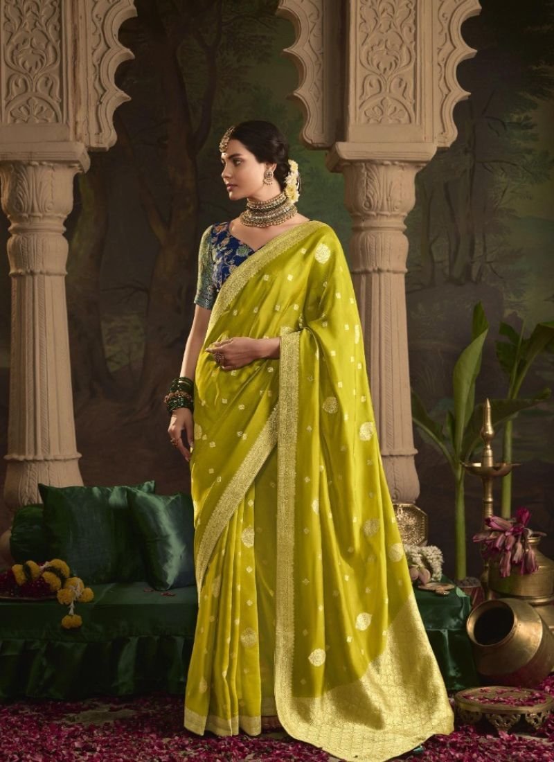 Beautiful zari weaving dola silk saree in light green