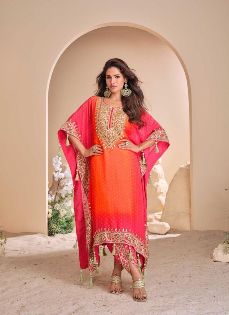 Stunning hand mirror embroidered simar organza silk salwar suit in pink