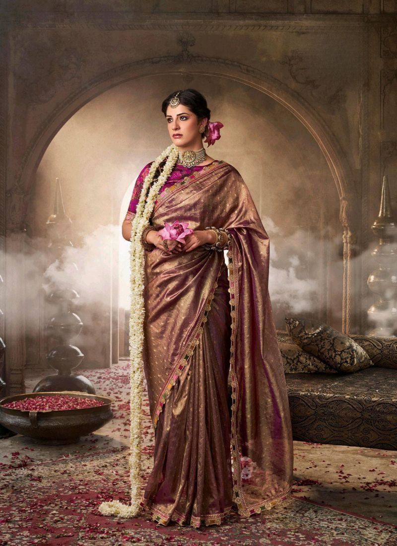 Elegant hand woven tissue silk saree in purple