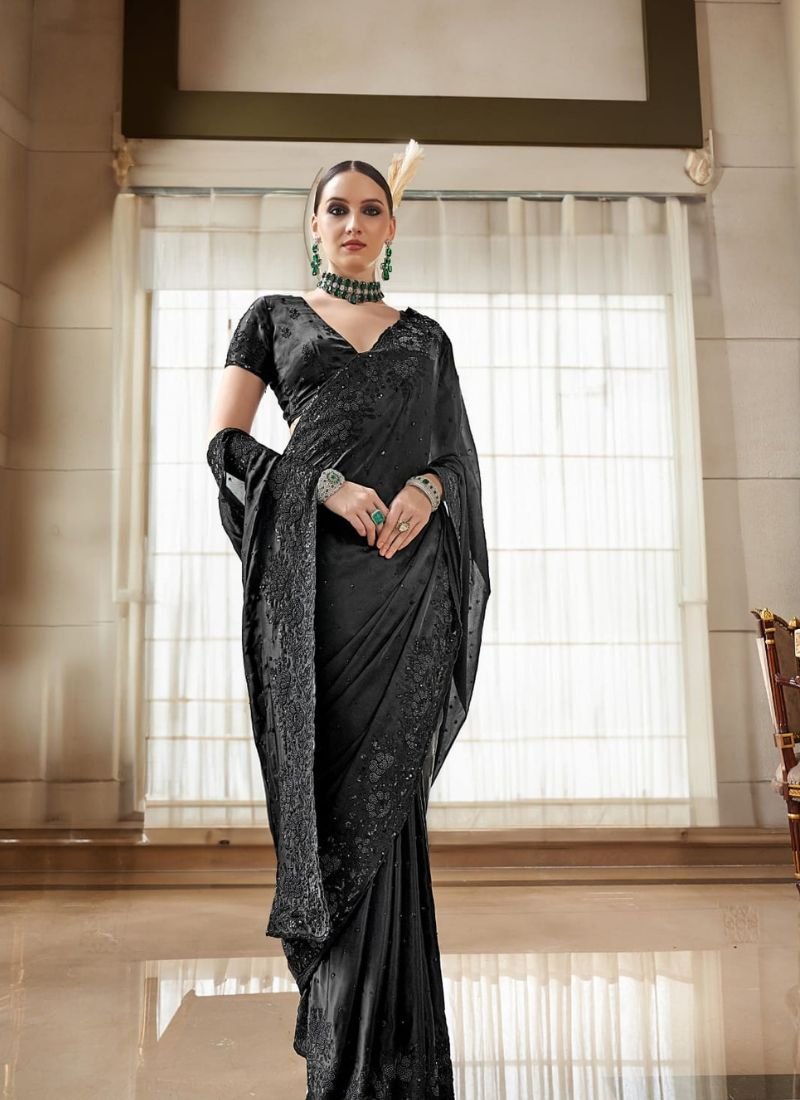 Exquisite hand woven tissue silk saree in black