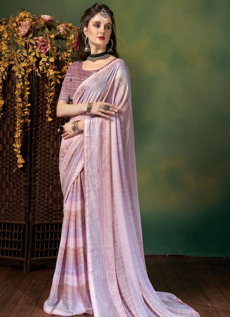 Elegant pattern worked georgette saree in light pink