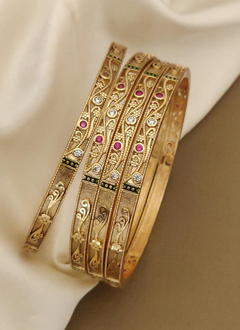 Beautiful brass gold plated meenakari bangles in white