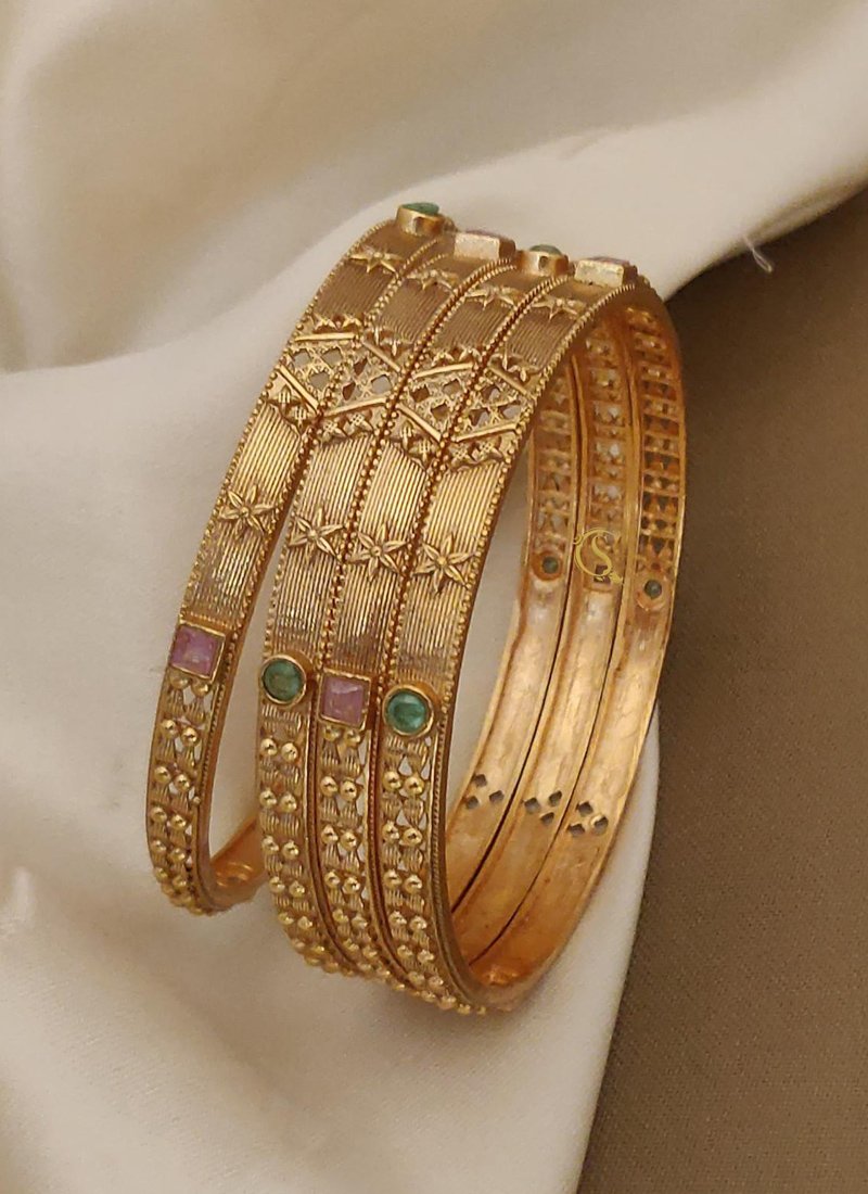 Beautiful brass gold plated meenakari bangles in nude pink