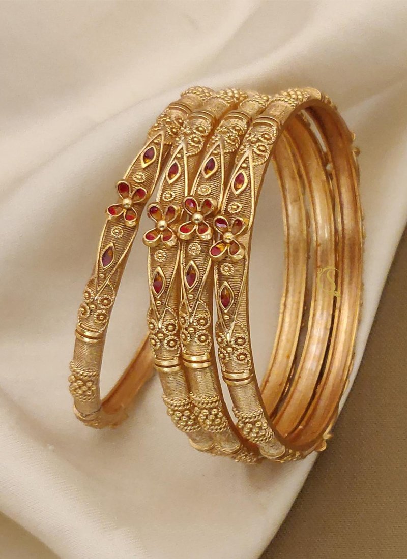 Beautiful brass gold plated meenakari bangles in red