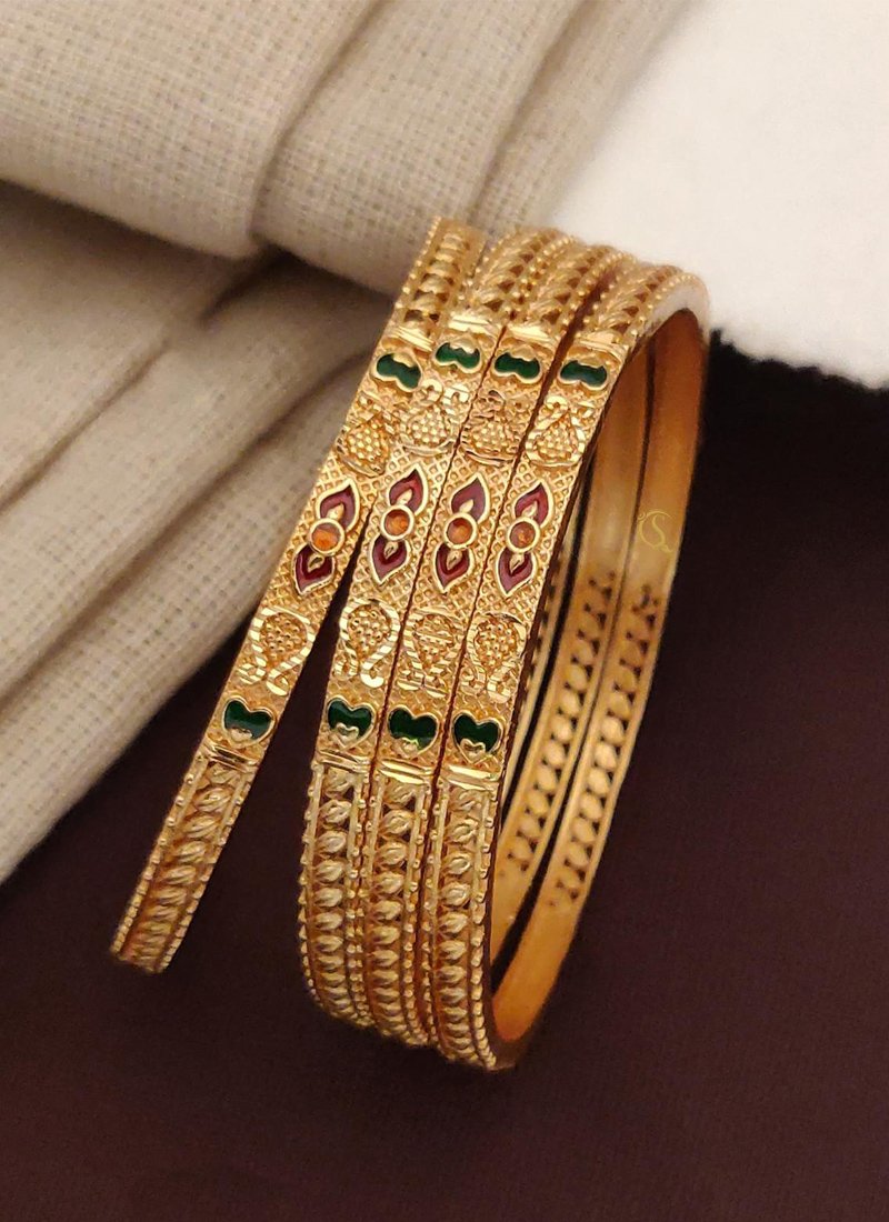 Beautiful brass gold plated meenakari bangles in green