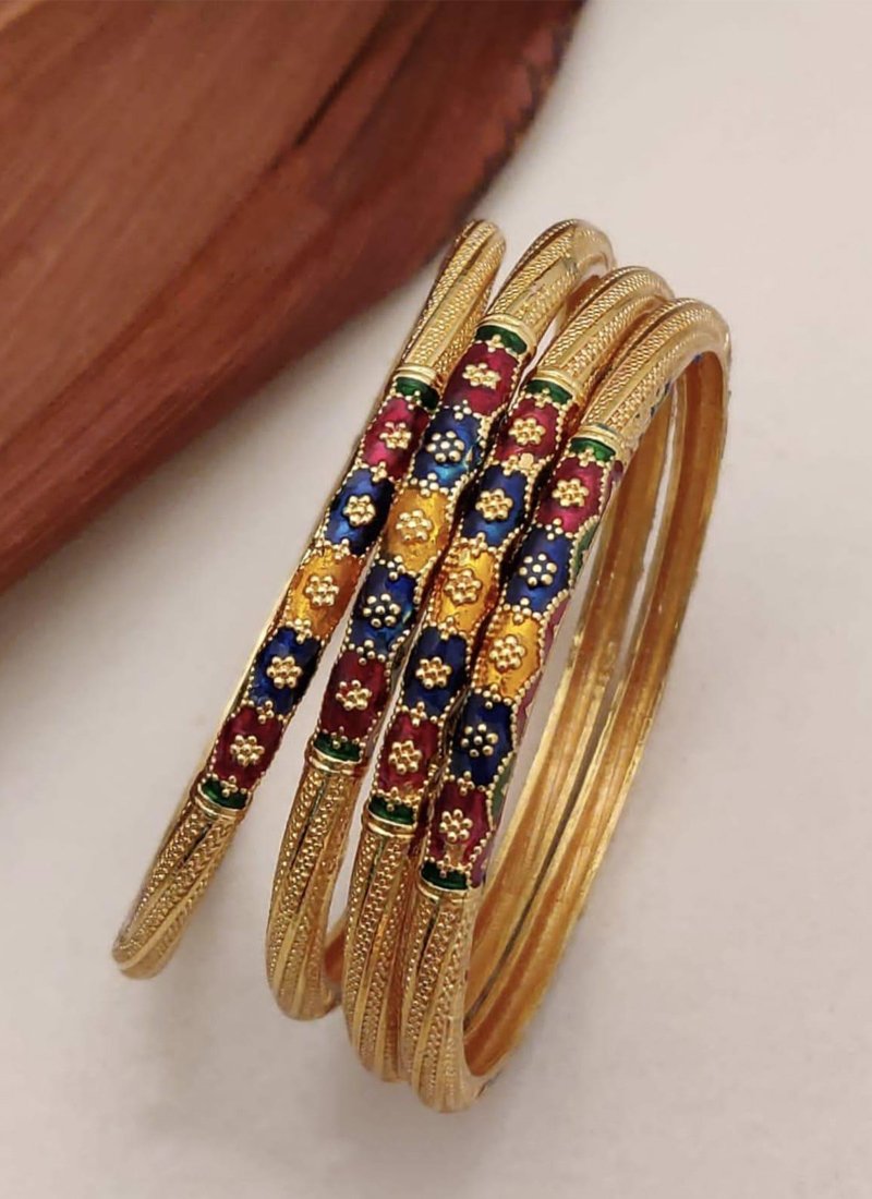 Beautiful brass gold plated meenakari bangles in dark blue