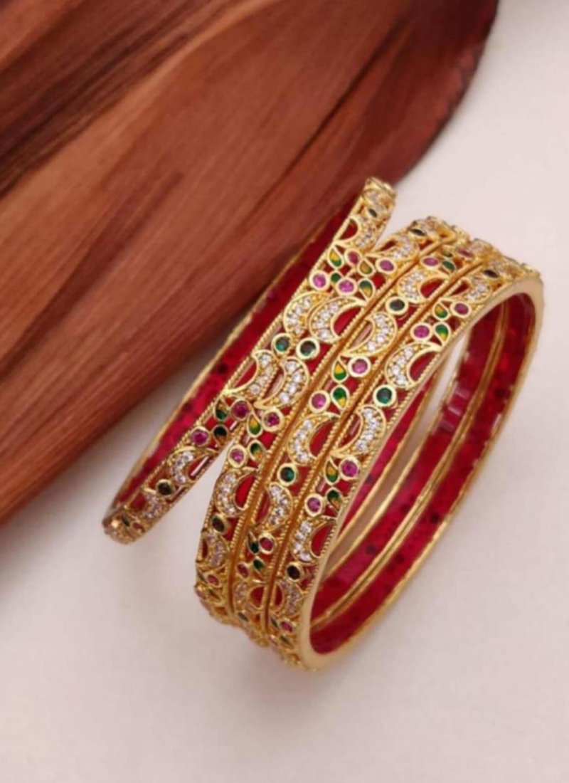 Beautiful brass gold plated meenakari bangles in off white