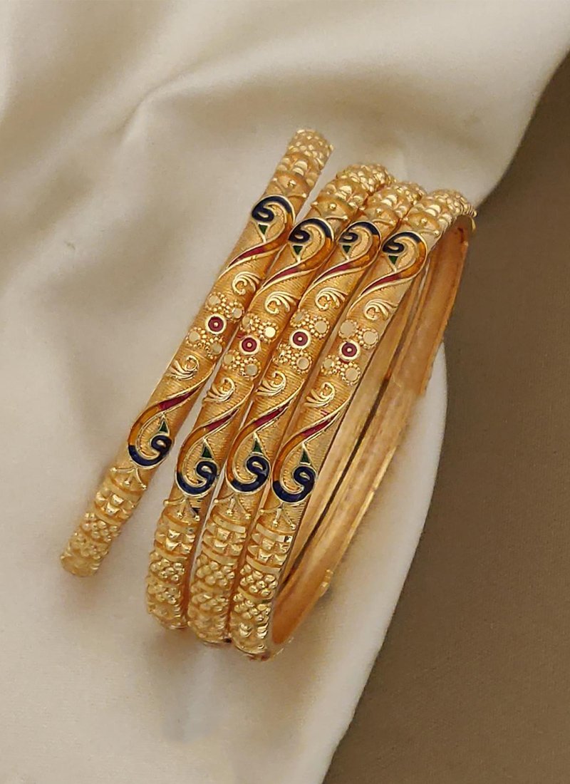 Beautiful brass gold plated meenakari bangles in navy blue