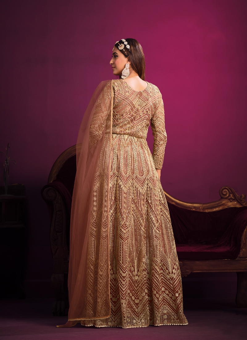 Designer Embroidered Gown in Ironstone