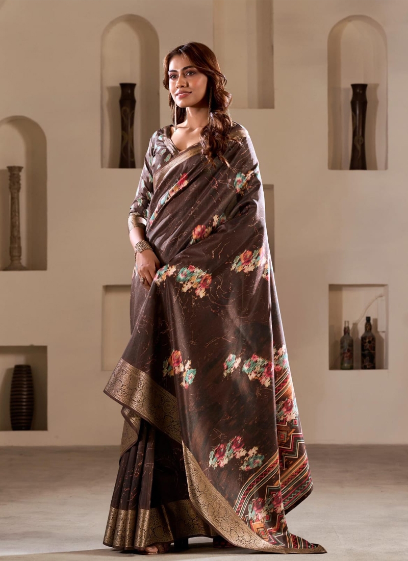 Soft Dola Silk Saree in Brown