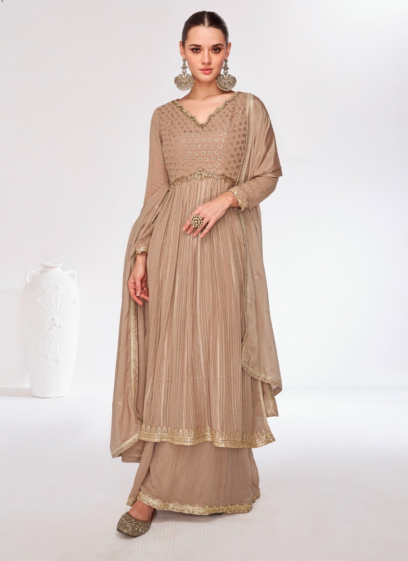 Long Georgette Kurta palazzo set in Beige