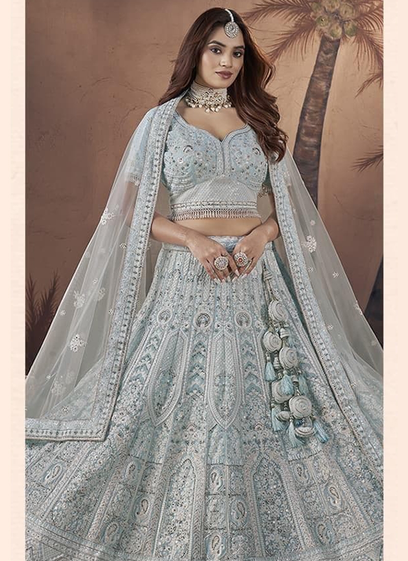 Handwork bridal georgette lehenga in Sky Blue