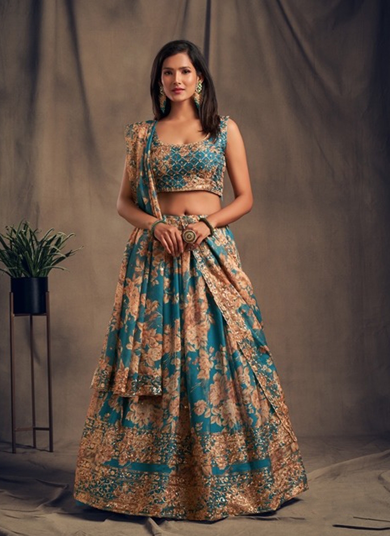 Ethinic Organza Lehenga in light Blue