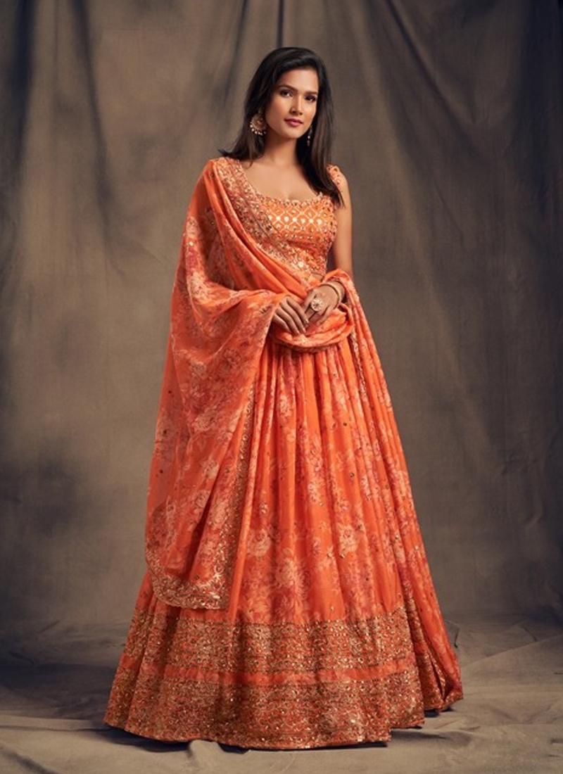 Ethinic Organza Lehenga in Orange