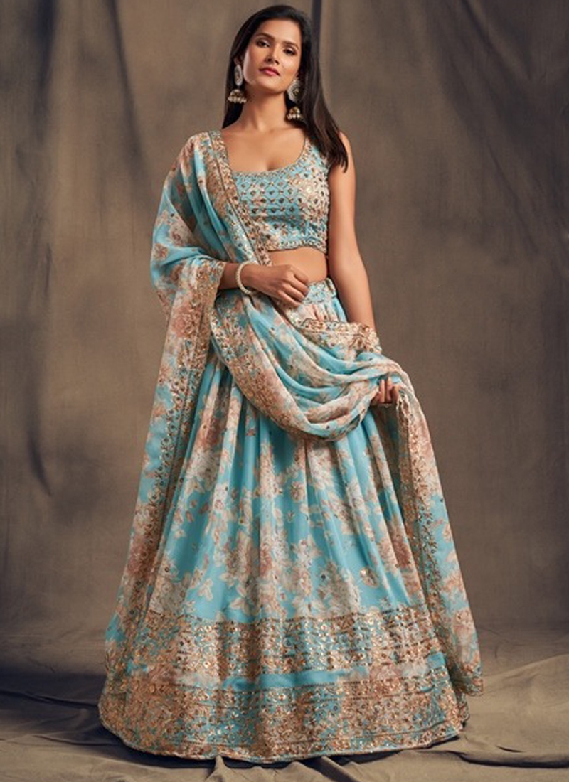 Ethinic Organza Lehenga in Sky Blue