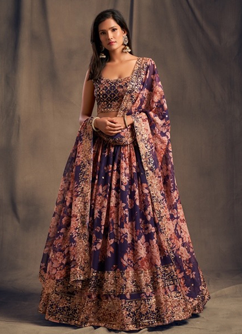 Ethinic Organza Lehenga in Purple