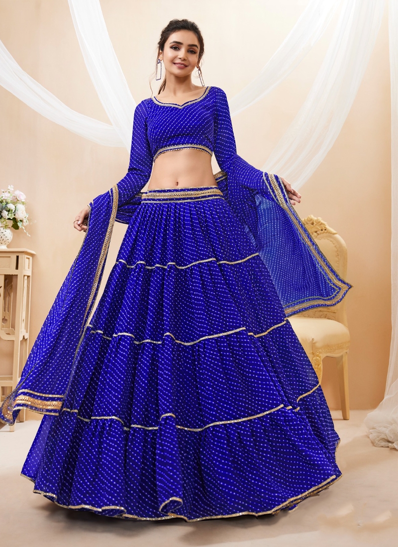 Leheriya Print Pure Georgette Lehenga Choli with Duppatta in Blue