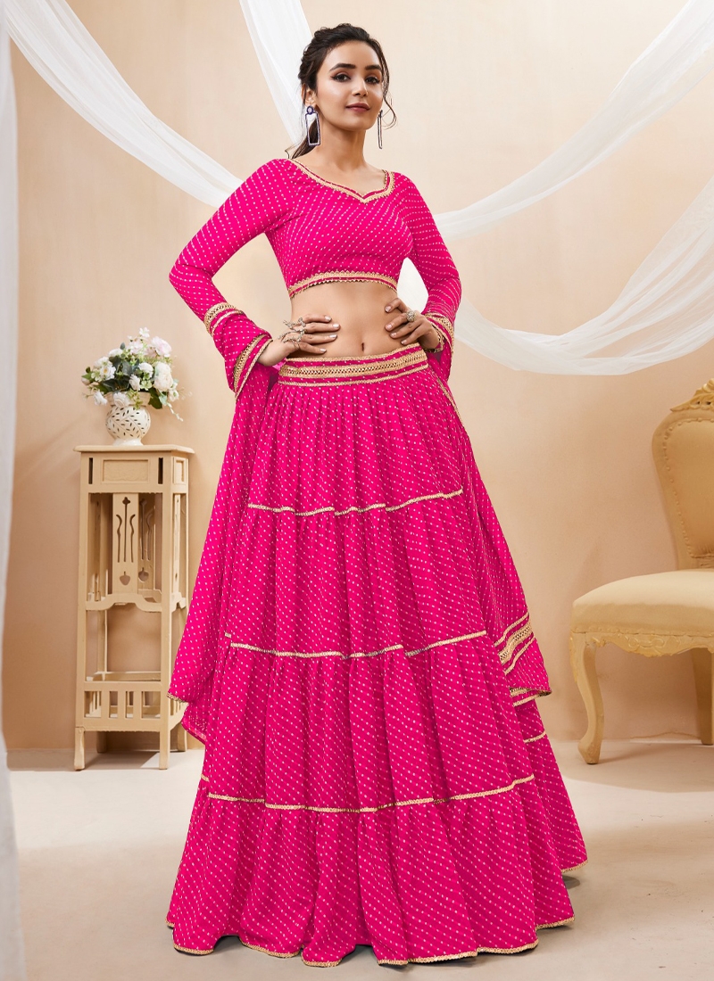 Leheriya Print Pure Georgette Lehenga Choli with Duppatta in Pink