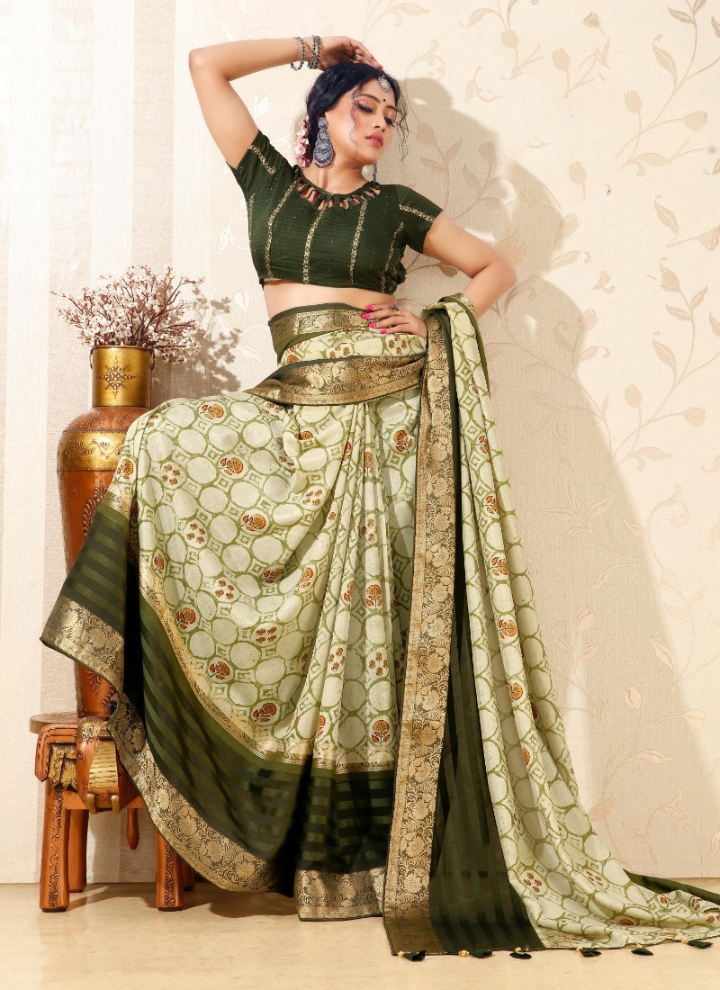 Partywear dola silk saree Green