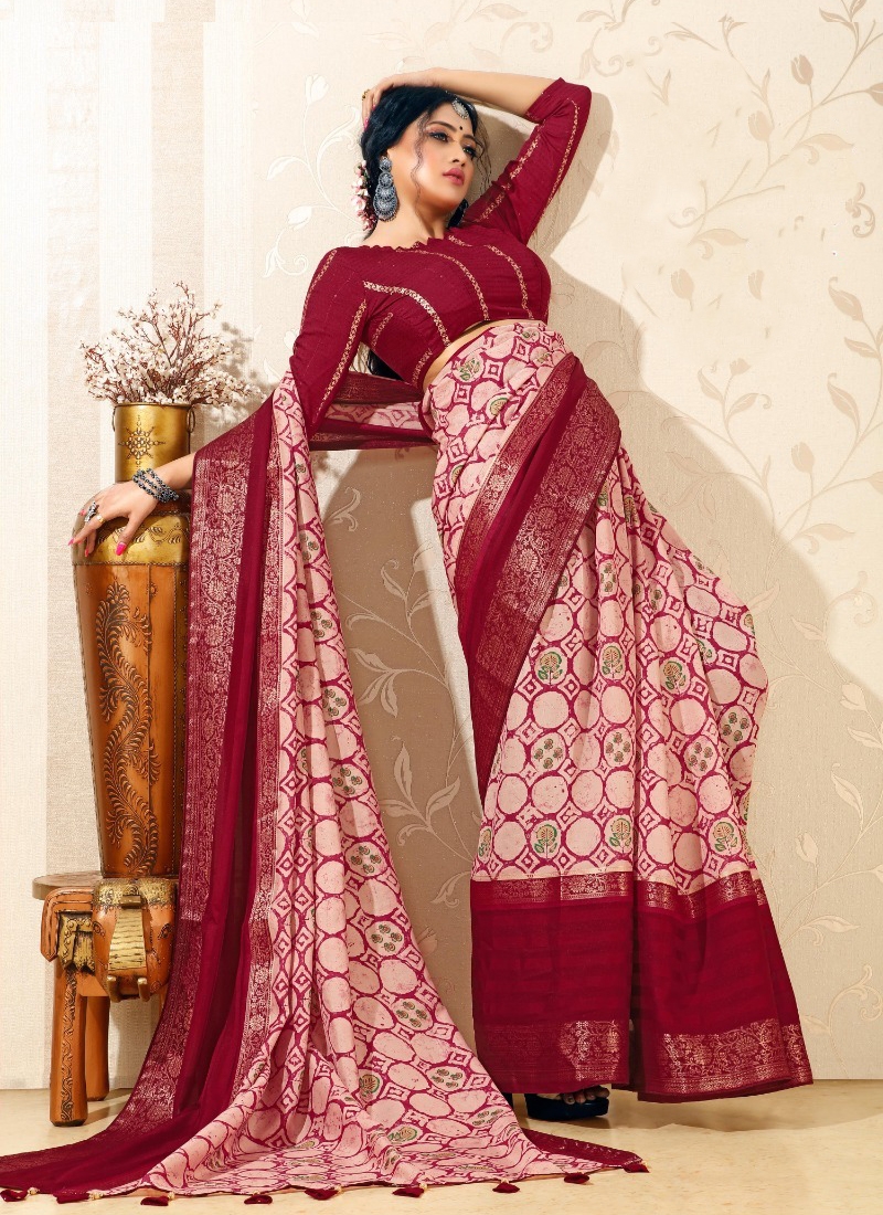 Partywear dola silk saree in Maroon