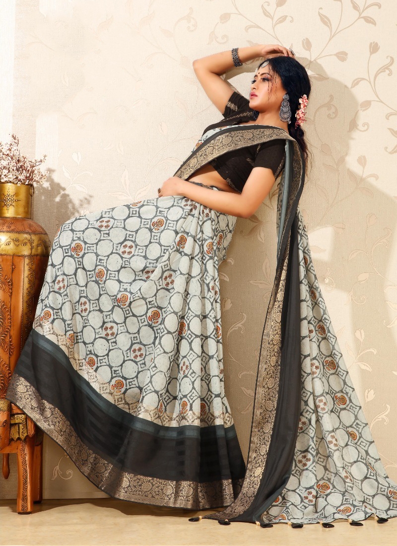 Partywear dola silk saree in Black