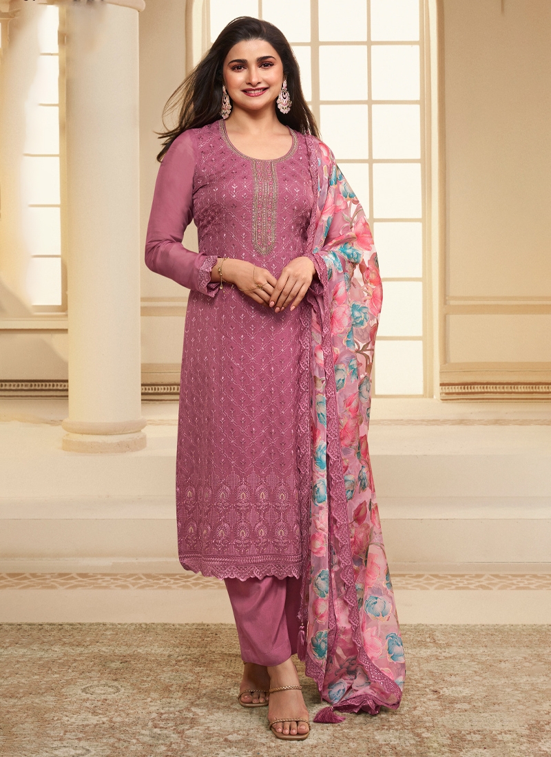 Designer party wear kurta pant set in Greyish pink