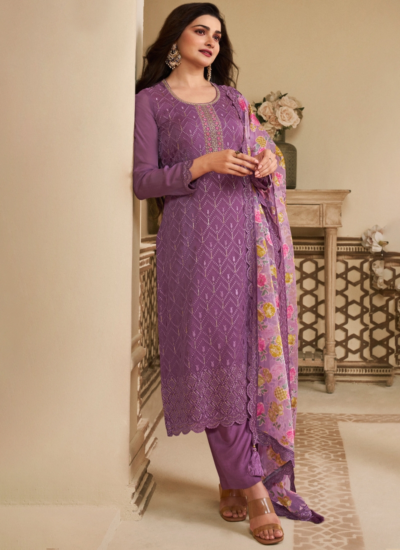 Designer party wear kurta pant set in Violet