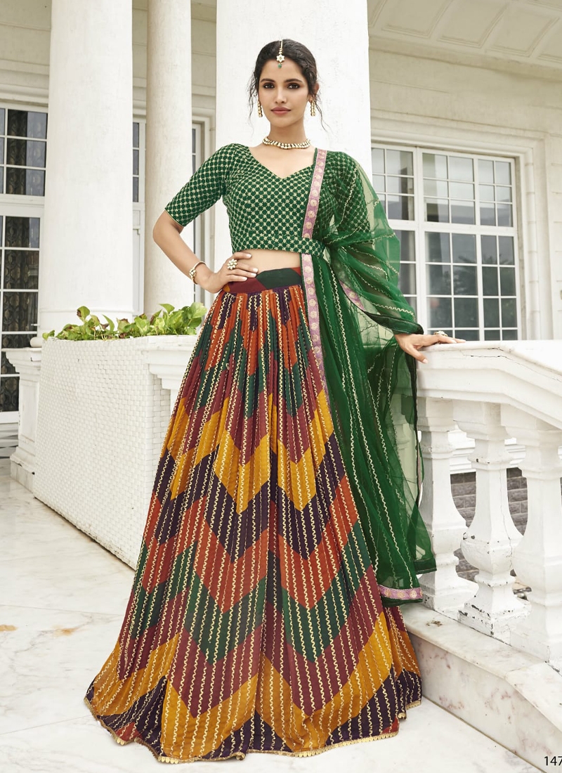 Georgette Fabric Amazing Digital Printed Lehenga in Green