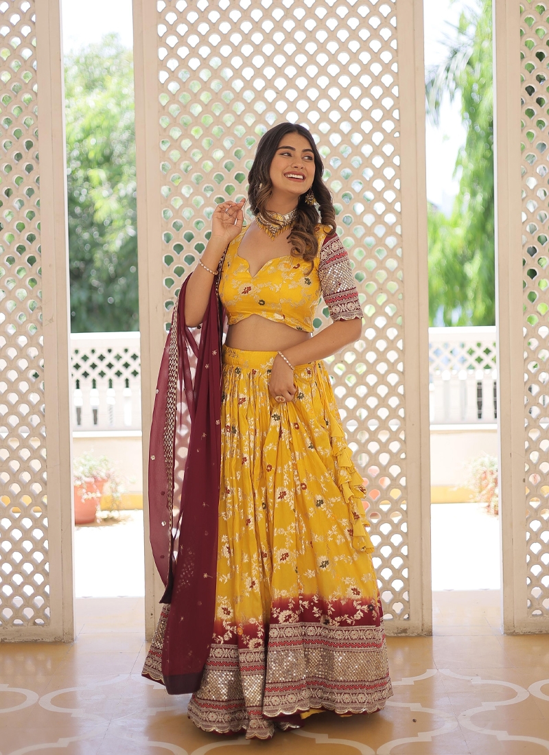 Designer lehenga choli with dupatta in Yellow