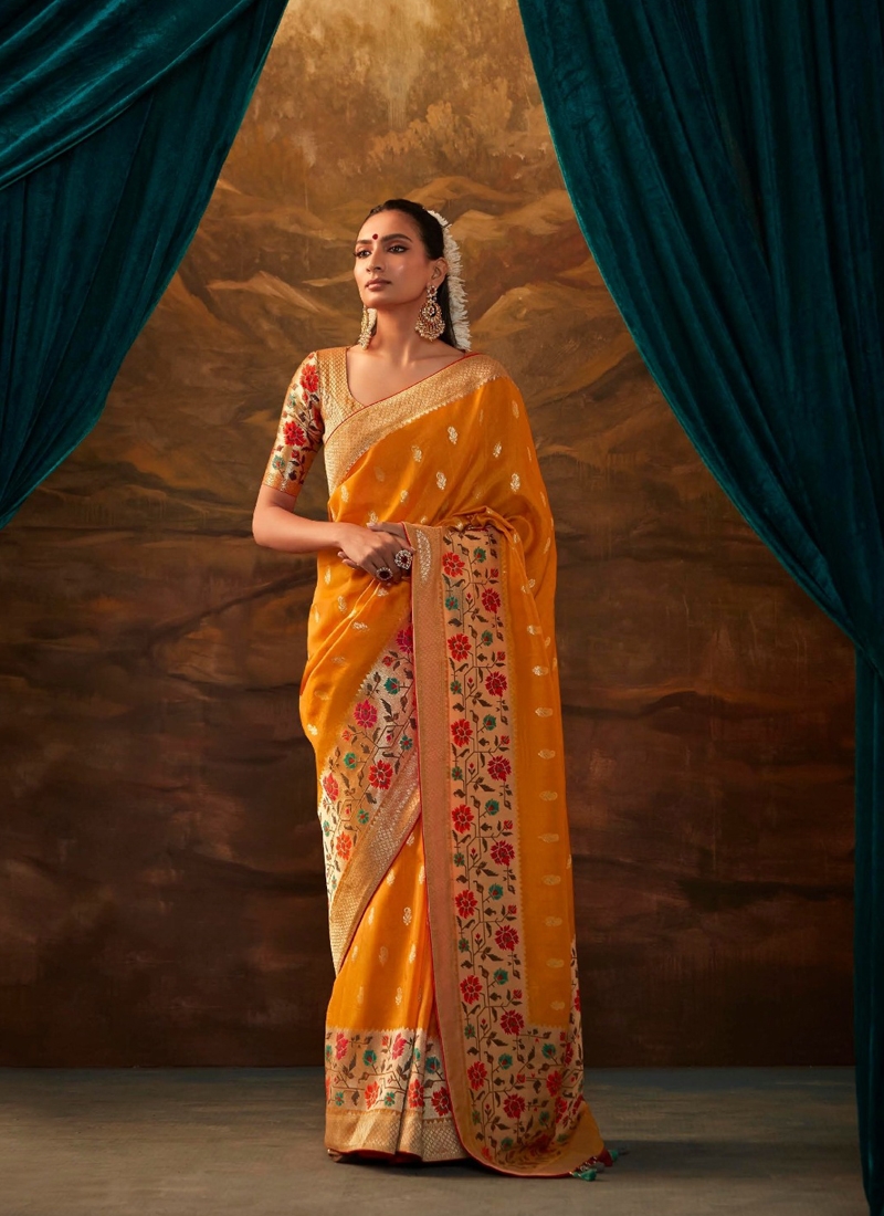 Viscose Banarasi dola silk saree in Orange