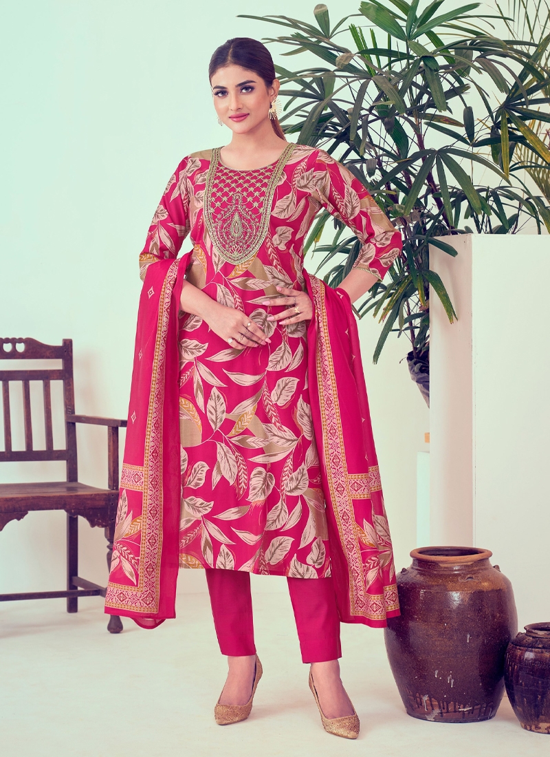 Fancy Modal Silk Readymade 3 Piece Design Suit in Pink