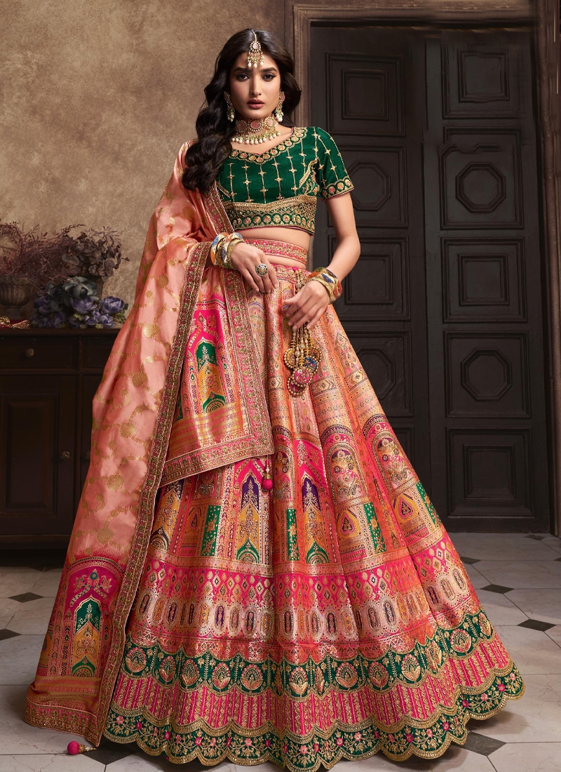 Beautiful silk work Bridal lehenga in Peach