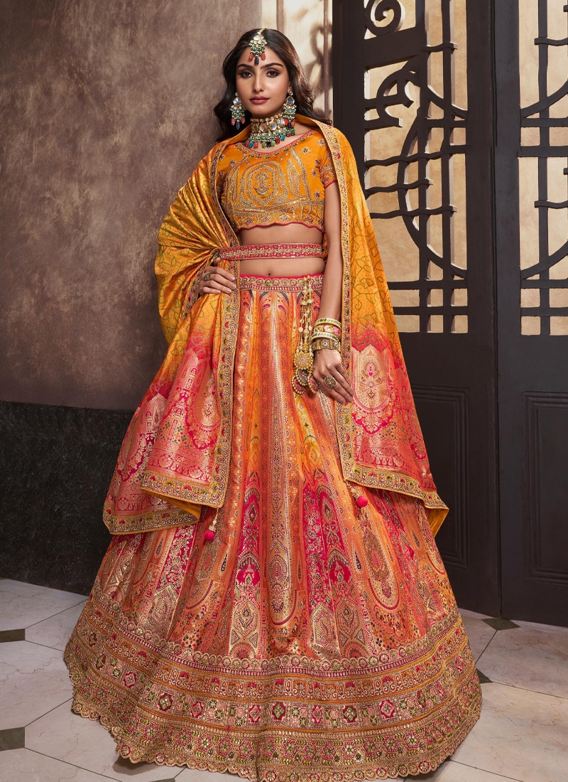 Trendy silk work lehenga in Yellow