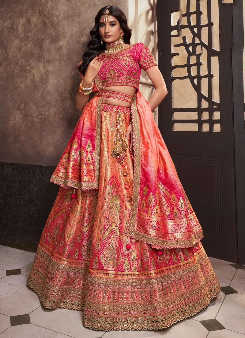 Exquisite silk work Bridal lehenga in Peach