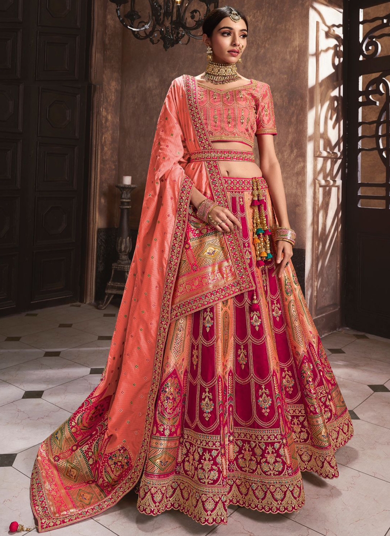 Beautiful silk work Bridal lehenga in hot pink