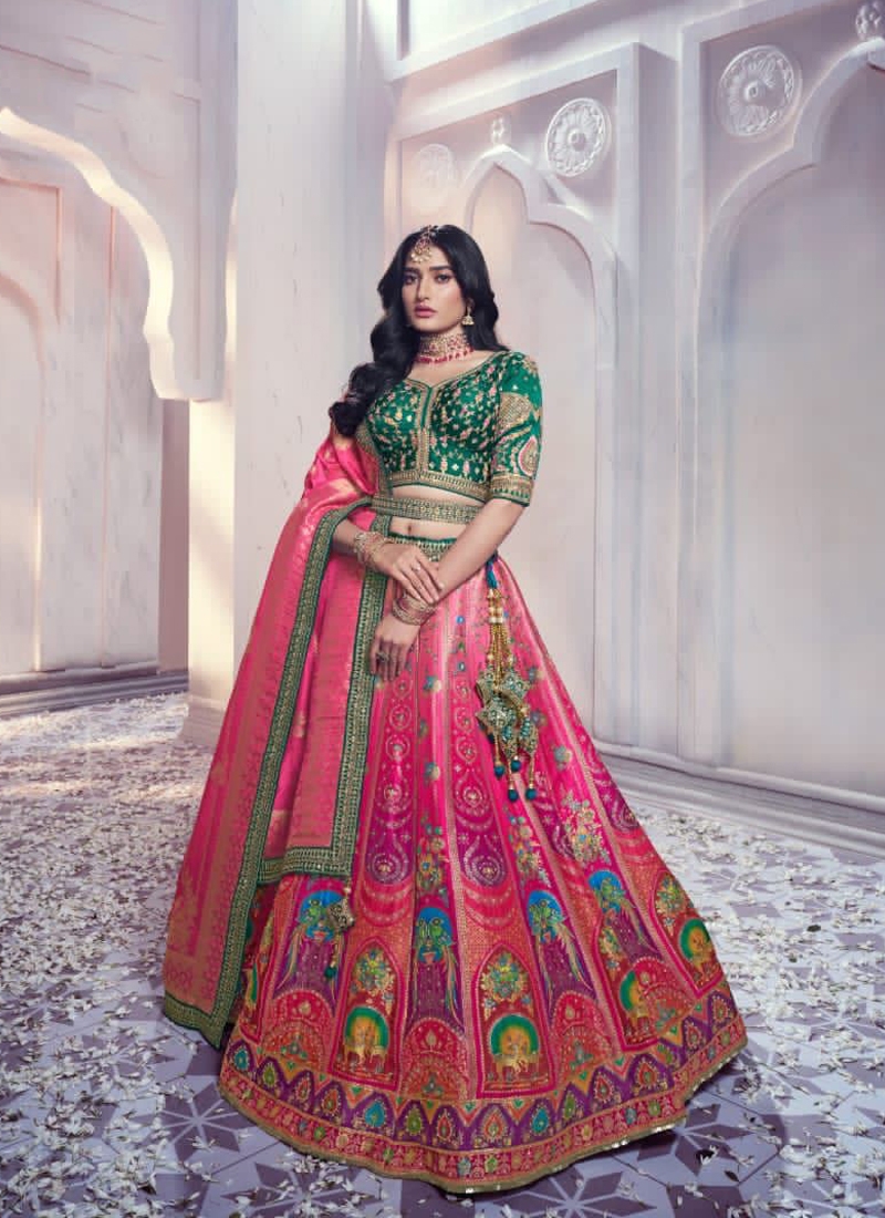 Beautiful silk work Bridal lehenga in Dark Pink