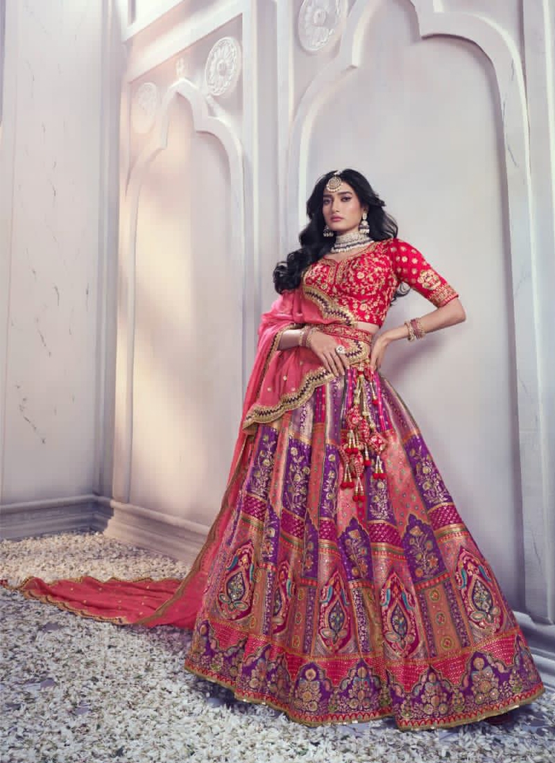 Trendy silk work Bridal lehenga in Purple